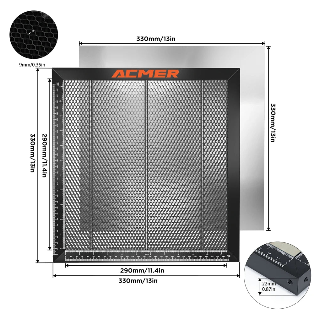 ACMER laserový rezací voštinový pracovný stôl pre CO2 alebo diódový laserový gravírovací rezací stroj 300x300/330x330/400x400/440x440x22 mm