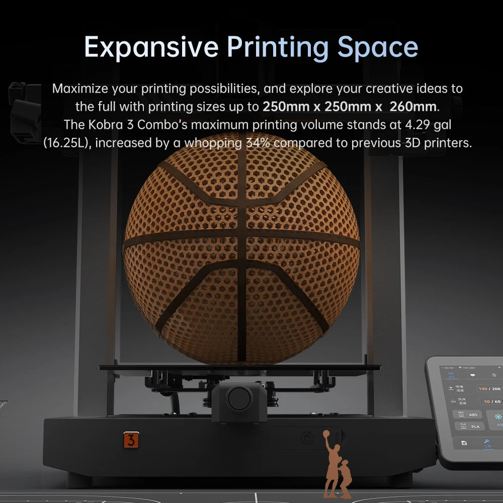 Viacfarebná 3D tlačiareň ANYCUBIC Kobra 3 FDM Tlač v 4 až 8 farbách s maximálnou rýchlosťou tlače 600 mm/s Veľkosť zostavy 250 mm x 250 mm x 260 mm