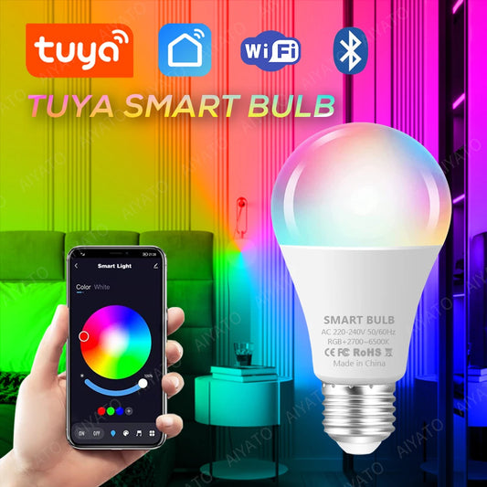 Tuya WIFI Bluetooth LED žiarovka Smart Life Ovládanie APP Stmievateľné 9W 18W E27 220V RGB+CW+WW Lampy na zmenu farby Kompatibilné IOS/Android