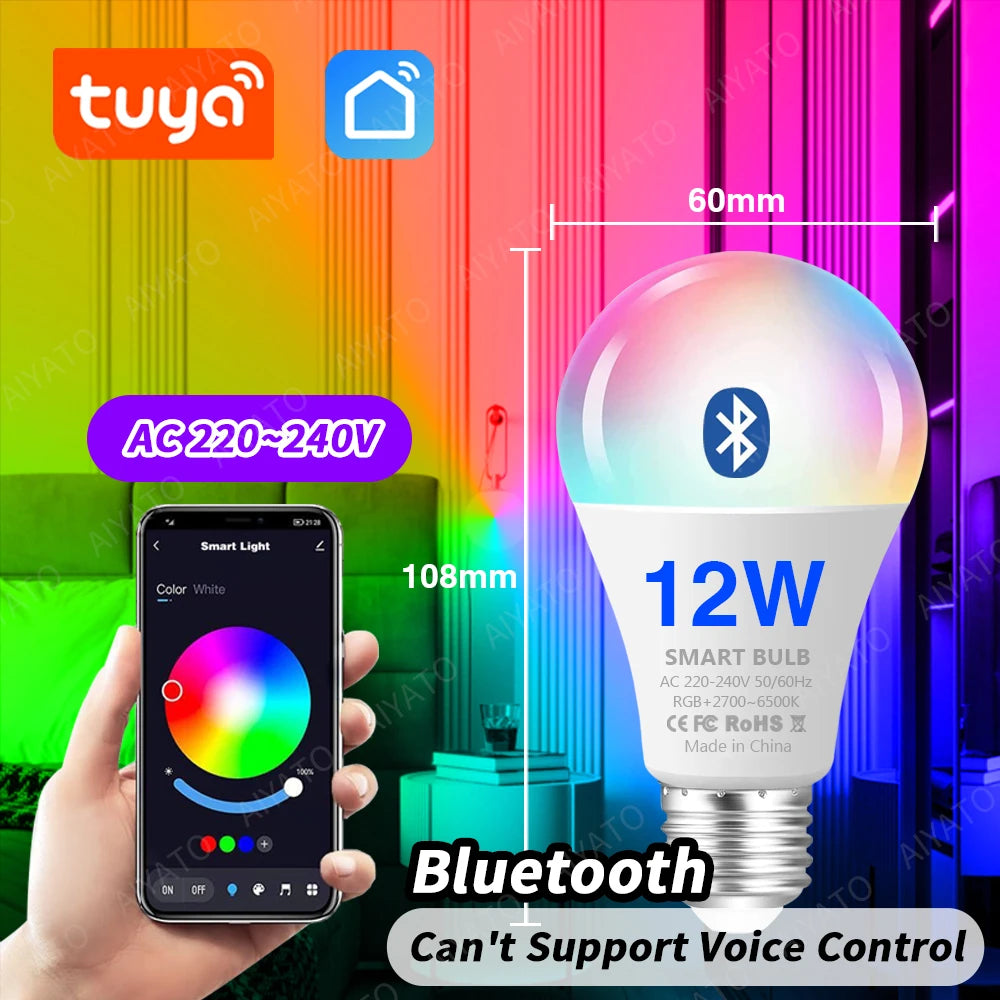 Tuya WIFI Bluetooth LED žiarovka Smart Life Ovládanie APP Stmievateľné 9W 18W E27 220V RGB+CW+WW Lampy na zmenu farby Kompatibilné IOS/Android