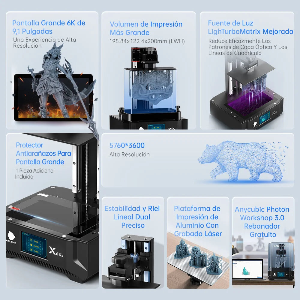 3D tlačiareň ANYCUBIC Photon Mono X 6Ks LCD 9,1'' 6K veľká obrazovka 3D tlač 4,76 l objem UV živice SLA 3D tlačiarne