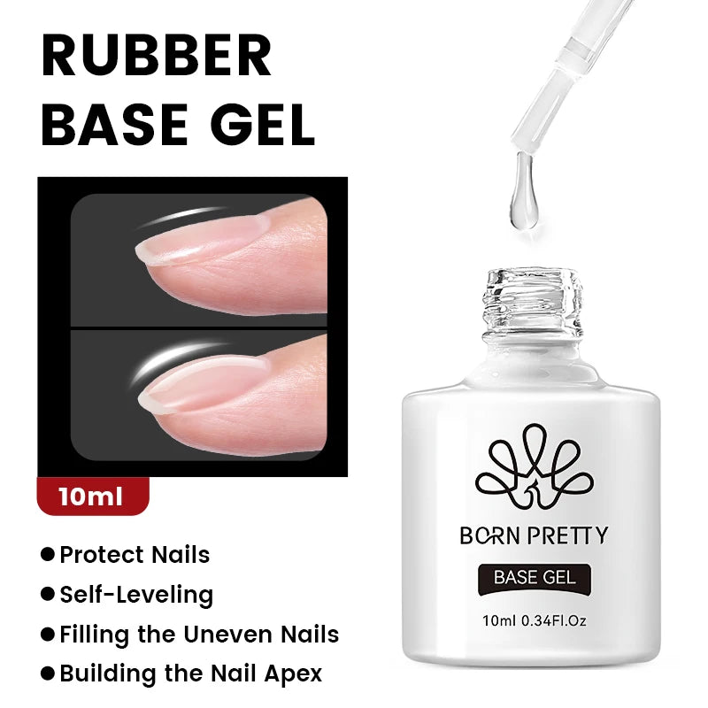 BORN PRETTY 10 ml Base Gel Top Coat Gumový gél na posilnenie gélu na nechty Pomôcky Soak Off UV LED funkčný gél na lak na nechty