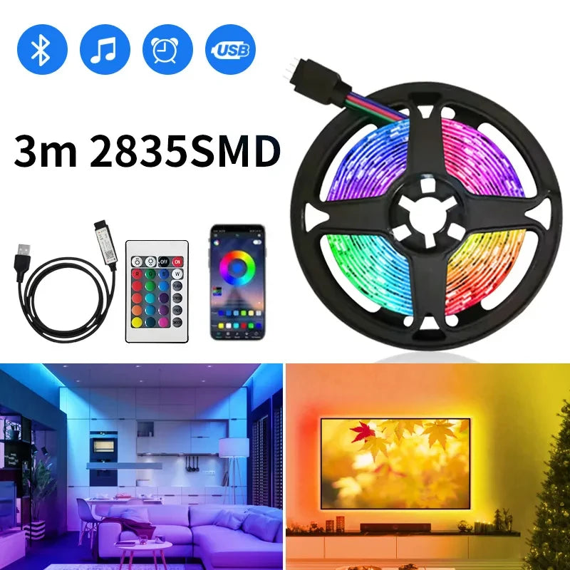 3m USB RGB LED pásik 5V SMD 2835 Smart APP ovládanie Bluetooth Flexibilná páska LED pre podsvietenie počítačovej TV