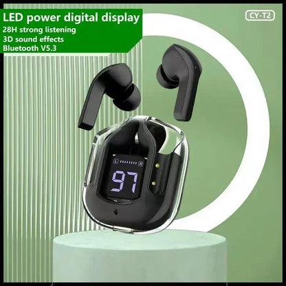 Bezdrôtová náhlavná súprava Bluetooth T2 tws Transparentné slúchadlá ENC LED Power Digital Display Stereo Sound Slúchadlá pre všetky smartfóny