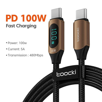 Kábel Toocki typu C na typ C 100W PD rýchlonabíjacia nabíjačka USB C na USB C kábel displeja pre Xiaomi POCO F3 Realme Macbook iPad
