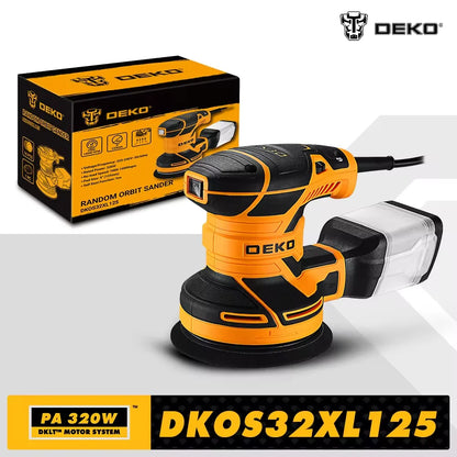 DEKO DKOS32XL125 320W Rýchlosť 14000pm Excentrická brúska Home DIY Carpenter Strong Dust Collection Leštička