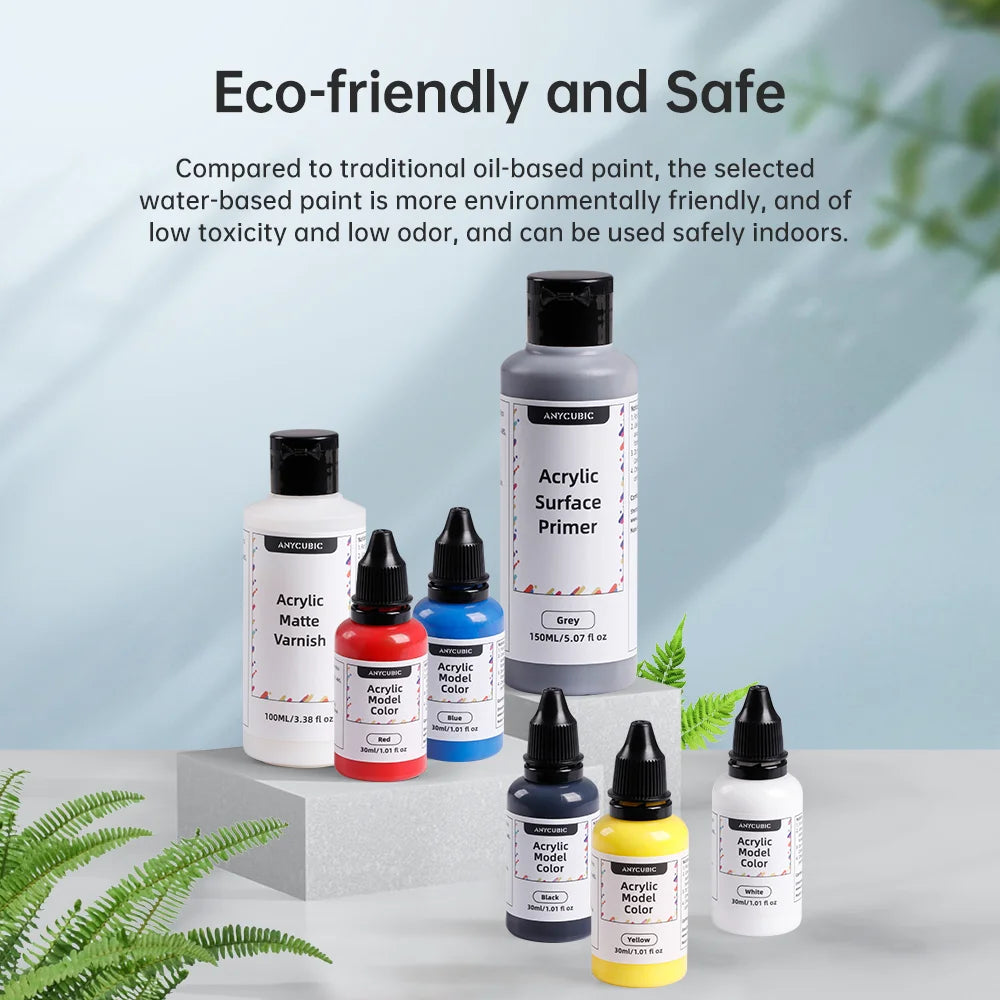 ANYCUBIC Súprava 3D tlačeného nástroja na farbenie modelov Akrylátové farby na vodnej báze Štetce na mokrú paletu Sada nástrojov na leštenie rukoväte farieb
