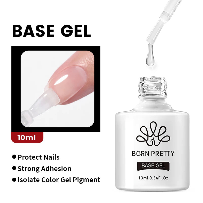 BORN PRETTY 10 ml Base Gel Top Coat Gumový gél na posilnenie gélu na nechty Pomôcky Soak Off UV LED funkčný gél na lak na nechty