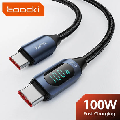 Kábel Toocki typu C na typ C 100W PD rýchlonabíjacia nabíjačka USB C na USB C kábel displeja pre Xiaomi POCO F3 Realme Macbook iPad