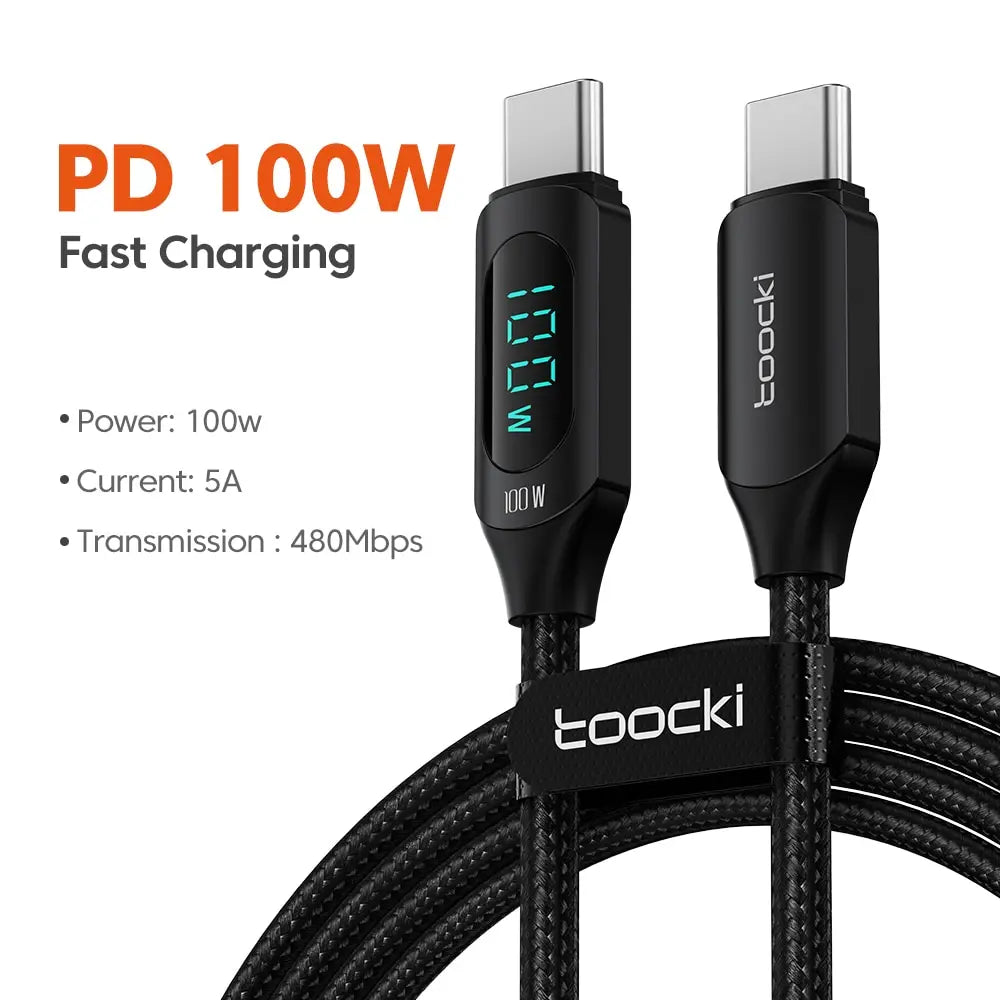 Kábel Toocki typu C na typ C 100W PD rýchlonabíjacia nabíjačka USB C na USB C kábel displeja pre Xiaomi POCO F3 Realme Macbook iPad