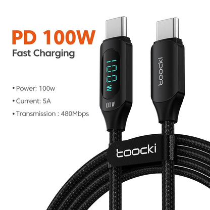 Kábel Toocki typu C na typ C 100W PD rýchlonabíjacia nabíjačka USB C na USB C kábel displeja pre Xiaomi POCO F3 Realme Macbook iPad