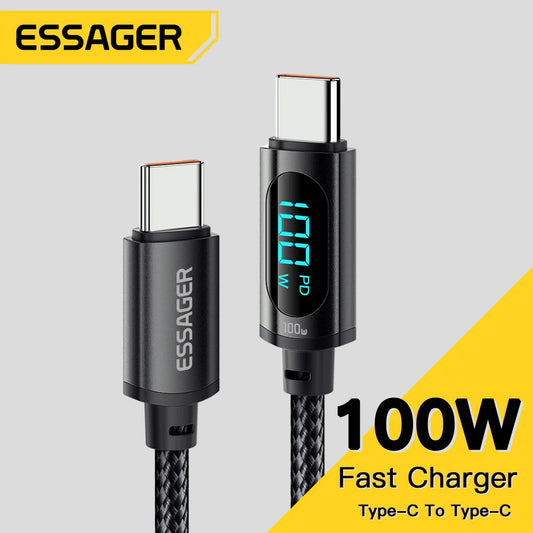 Kábel Essager typu C na typ C 100W PD rýchlonabíjacia nabíjačka USB C na USB C kábel displeja pre Xiaomi POCO F3 Realme Macbook iPad