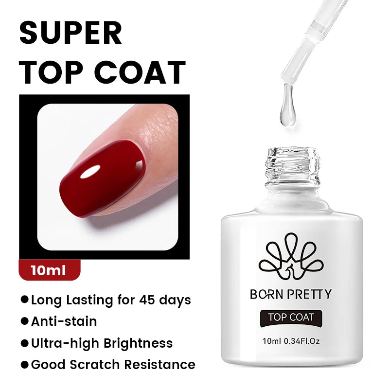BORN PRETTY 10 ml Base Gel Top Coat Gumový gél na posilnenie gélu na nechty Pomôcky Soak Off UV LED funkčný gél na lak na nechty