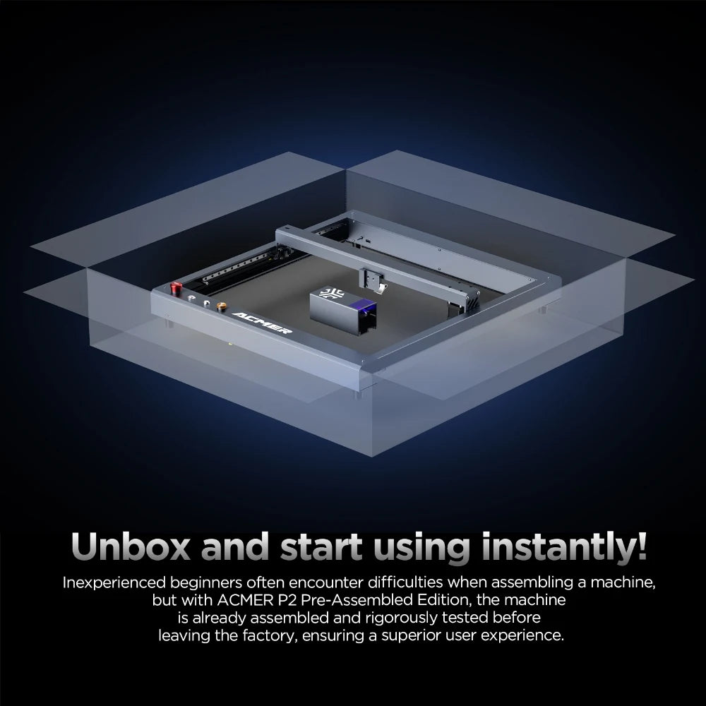 ACMER P2 33W lasery Gravírovanie Air Assist WIFI APP Control CNC Obrábači kovov drevári Gravírovací laserový rezací stroj do dreva