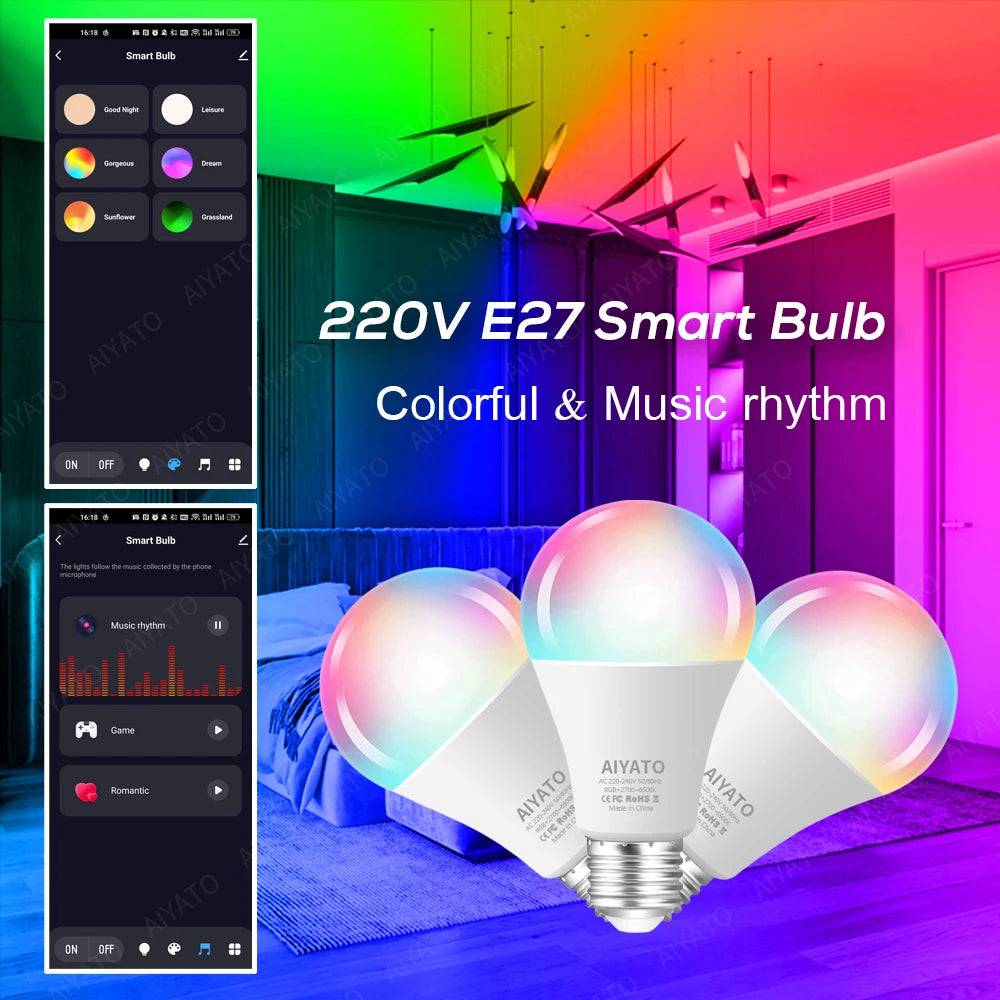 Tuya WIFI Bluetooth LED žiarovka Smart Life Ovládanie APP Stmievateľné 9W 18W E27 220V RGB+CW+WW Lampy na zmenu farby Kompatibilné IOS/Android