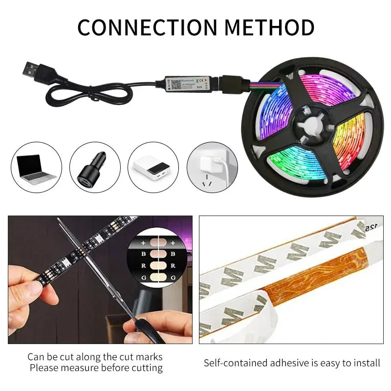 3m USB RGB LED pásik 5V SMD 2835 Smart APP ovládanie Bluetooth Flexibilná páska LED pre podsvietenie počítačovej TV