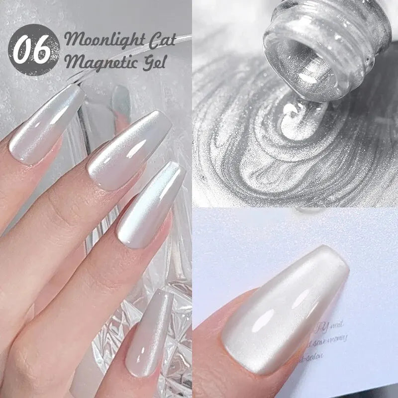 BORN PRETTY 2 ks 10 ml Moonlight Cat Magnetický gélový lak s magnetickou tyčinkou Ružová Strieborná Snowlight Glitter Effect Reflexná voda