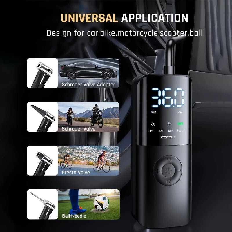 Bezdrôtová vzduchová pumpa do auta Prenosná automatická vysokotlaková elektronická hustilka pneumatík s baterkou 4000mAh 150PSI Air Compresso