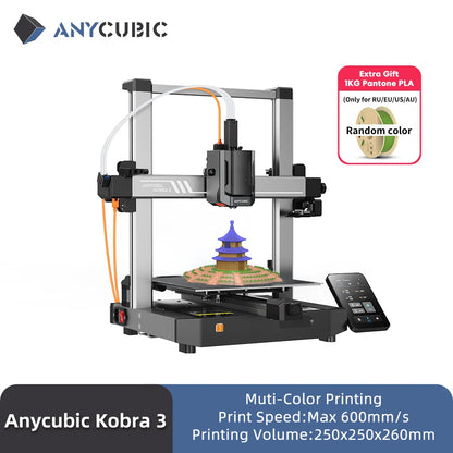 Viacfarebná 3D tlačiareň ANYCUBIC Kobra 3 FDM Tlač v 4 až 8 farbách s maximálnou rýchlosťou tlače 600 mm/s Veľkosť zostavy 250 mm x 250 mm x 260 mm