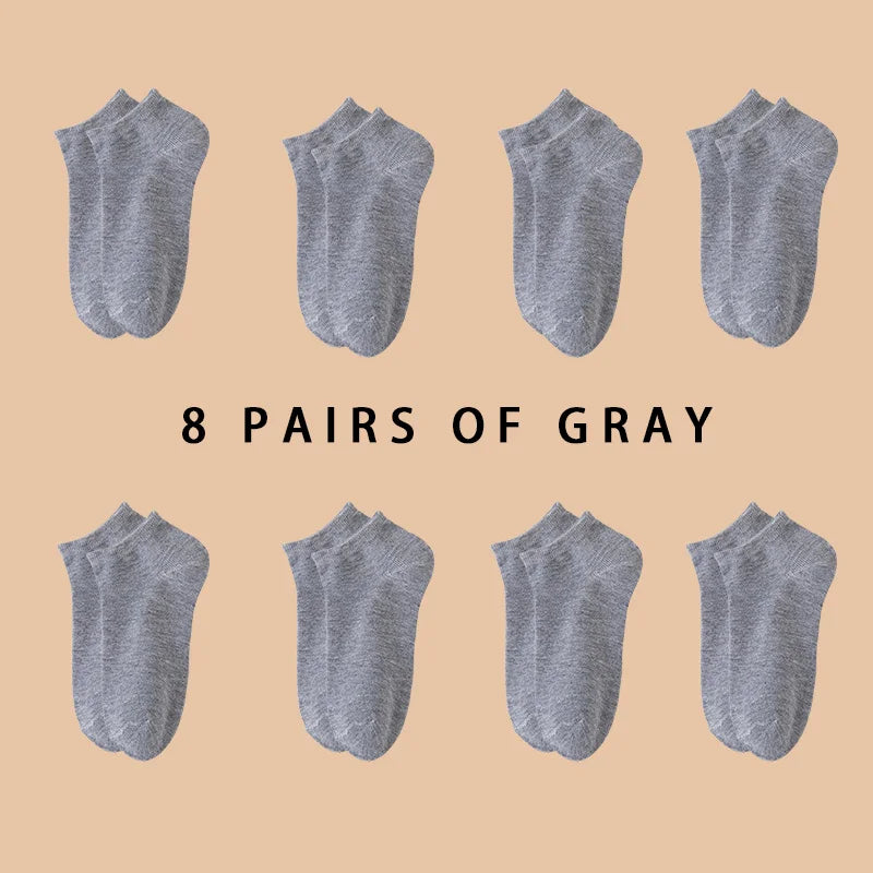 8 párov dámske/mužské lodné ponožky neviditeľné, nízky strih silikónové protišmykové letné no-show členkové ponožky jednofarebné ležérne priedušné
