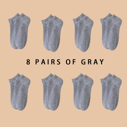 8 párov dámske/mužské lodné ponožky neviditeľné, nízky strih silikónové protišmykové letné no-show členkové ponožky jednofarebné ležérne priedušné