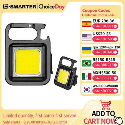 COB LED mini baterka Super jasná EDC kľúčenka vonkajšia núdzová kempingová vrecková lampa s vývrtkou na chvoste