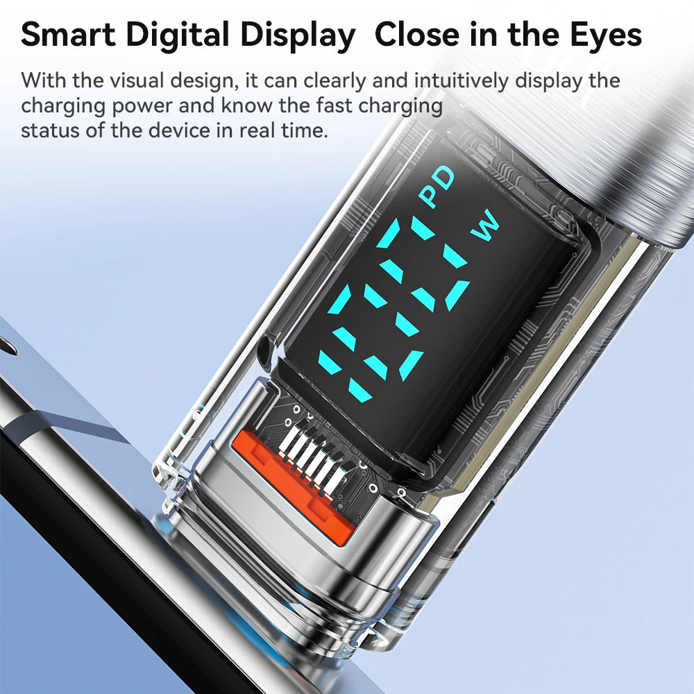 Toocki kábel typu C na typ C 100W PD displej rýchlonabíjacia nabíjačka USB C na USB C priehľadný kábel pre Xiaomi Macbook