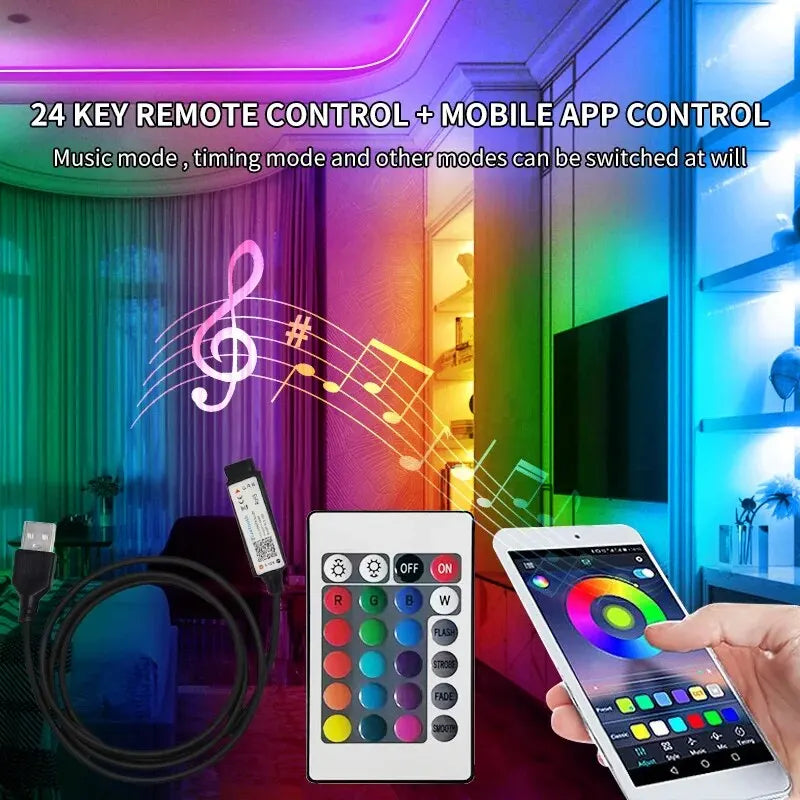 3m USB RGB LED pásik 5V SMD 2835 Smart APP ovládanie Bluetooth Flexibilná páska LED pre podsvietenie počítačovej TV