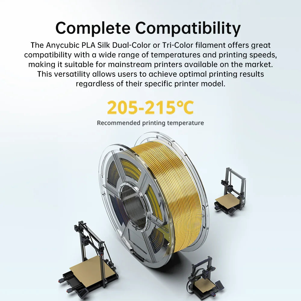 ANYCUBIC Silk PLA dvojfarebný trojfarebný 1,75 mm PLA filament 1 kg pre FDM 3D tlačiareň Shine Bright Multicolor 3D Printing Material