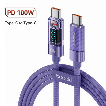 Toocki kábel typu C na typ C 100W PD displej rýchlonabíjacia nabíjačka USB C na USB C priehľadný kábel pre Xiaomi Macbook