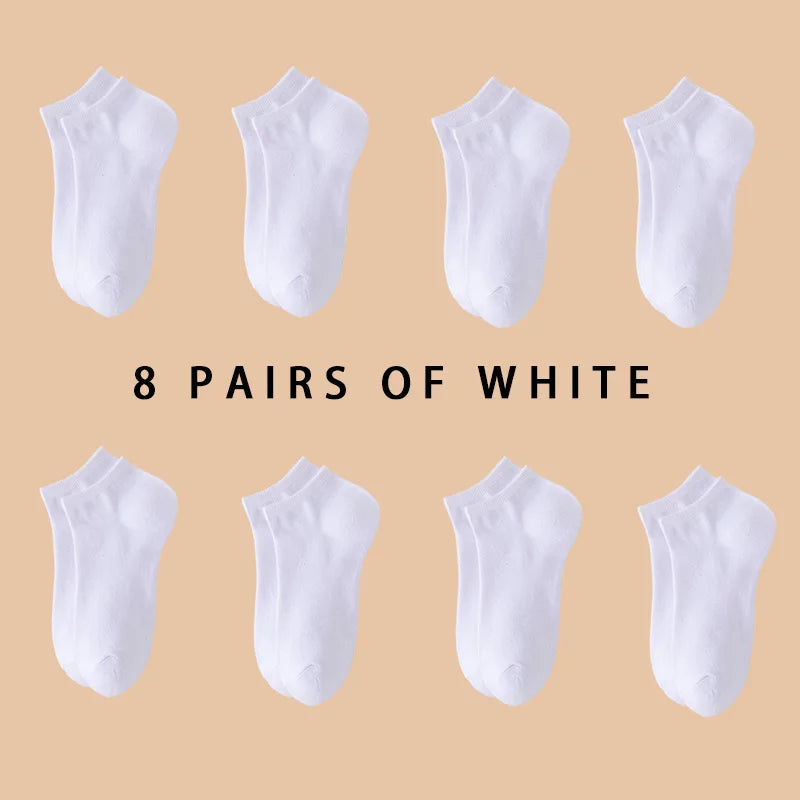 8 párov dámske/mužské lodné ponožky neviditeľné, nízky strih silikónové protišmykové letné no-show členkové ponožky jednofarebné ležérne priedušné