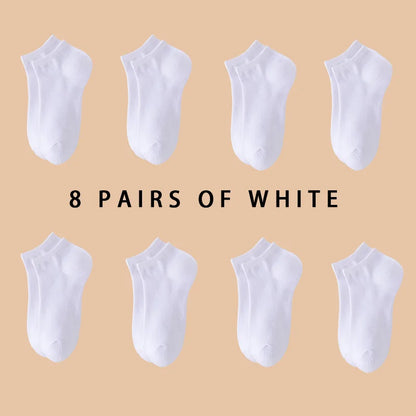 8 párov dámske/mužské lodné ponožky neviditeľné, nízky strih silikónové protišmykové letné no-show členkové ponožky jednofarebné ležérne priedušné