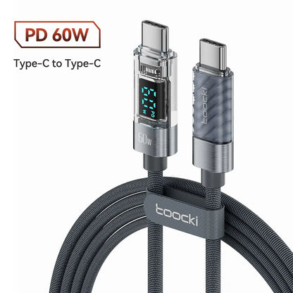 Toocki kábel typu C na typ C 100W PD displej rýchlonabíjacia nabíjačka USB C na USB C priehľadný kábel pre Xiaomi Macbook