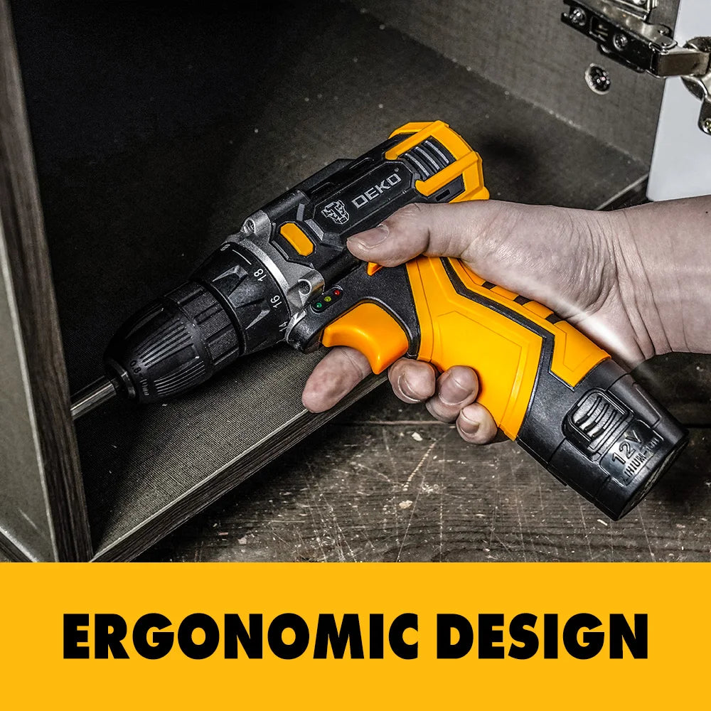 Akumulátorový vŕtací skrutkovač DEKO 12V/16V/20V Mini bezdrôtový napájací ovládač Lítium-iónová batéria LED svetlo Domáce Urob si sám Drevoobrábanie