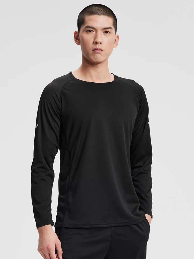 Športové tričko pánske voľné, rýchloschnúce, voľnočasové bežecké tričko s dlhým rukávom, štvorročné fitness top