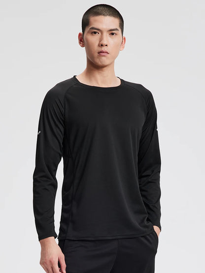 Športové tričko pánske voľné, rýchloschnúce, voľnočasové bežecké tričko s dlhým rukávom, štvorročné fitness top