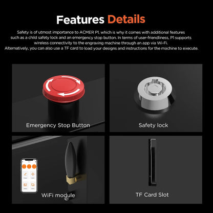 ACMER P1 20W laserový gravírovací rezací stroj Automatický systém vzduchovej asistencie APP Ovládanie Wifi Kov Drevo Koža Laserové rezacie zariadenie