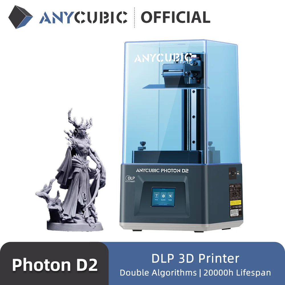 3D tlačiareň ANYCUBIC Photon D2 DLP Dvojité algoritmy 3D tlač s ultra vysokým rozlíšením Životnosť používania 20 000 hodín 5,9 palca
