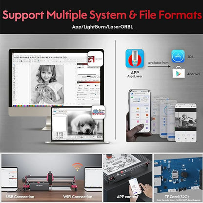 NOVINKA AlgoLaser High Power Mini Laser Grave 40x40CM Carving Area Urob si sám laserový rytec CNC rezanie kovov laserom s ovládaním pomocou aplikácie