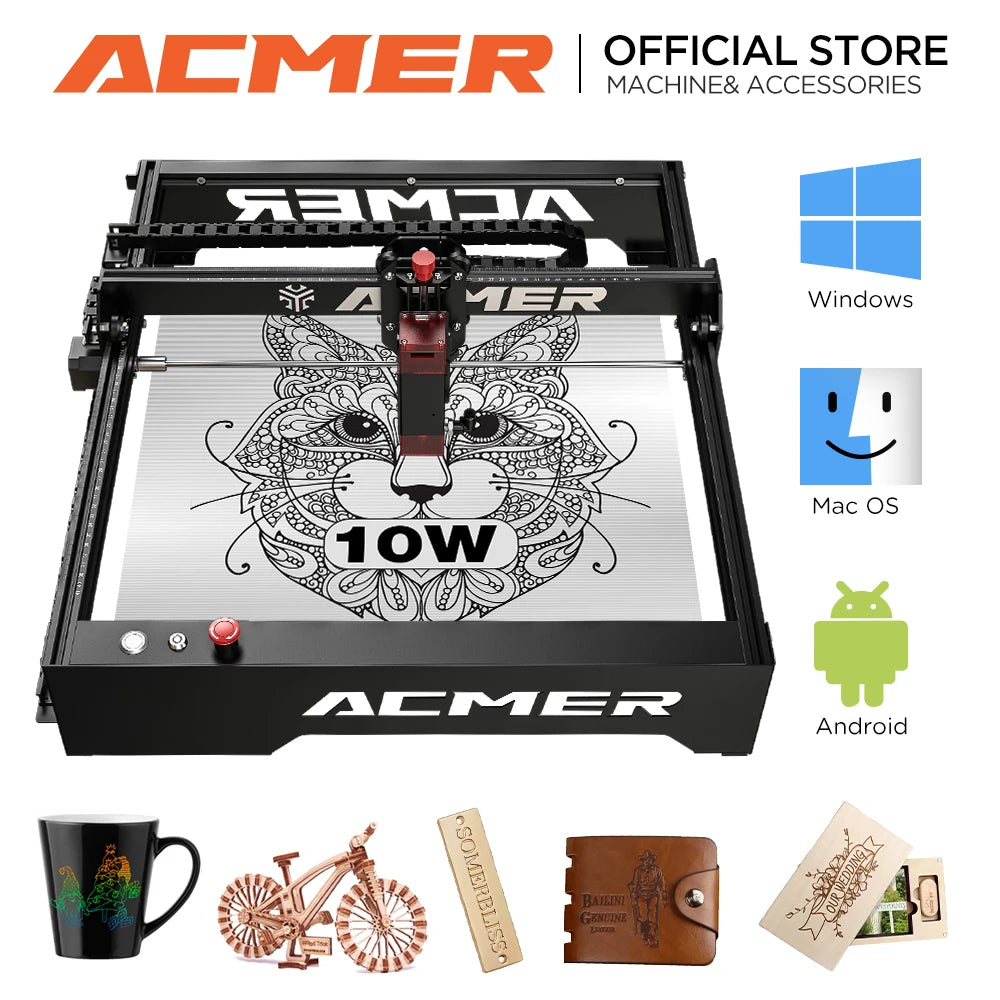 ACMER P1 10W laserové gravírovanie s Wifi ovládaním na drevo Akrylová modrá CNC laserové gravírovanie rezací stroj 400X410mm