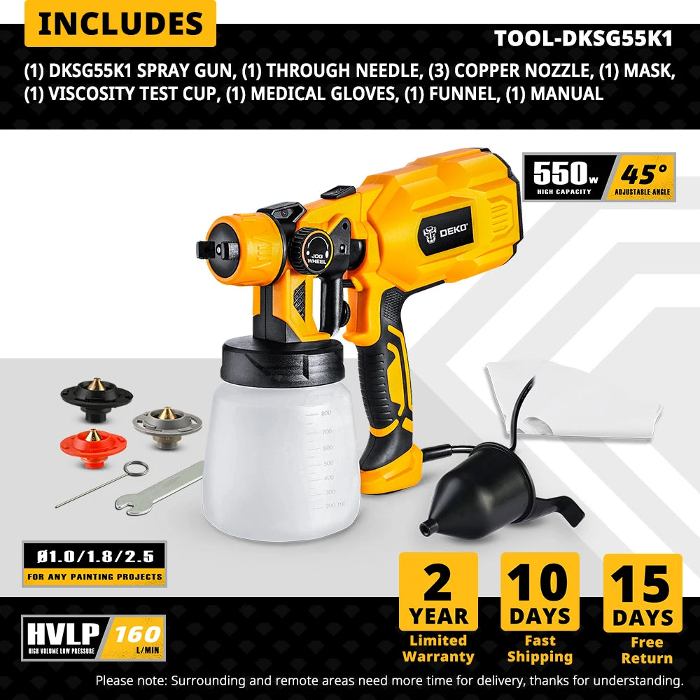 DEKO DKSG Séria HVLP Striekacia pištoľ na maľovanie Elektrické vysokotlakové airbrush náradie Batéria AC/DC akumulátorová striekačka pre jednoduché maľovanie