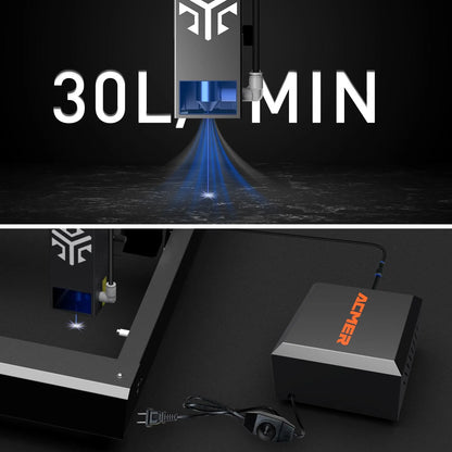 Laserová vzduchová pumpa ACMER C4 s prietokom vzduchu 30 l/min. pre väčšinu laserových rezacích strojov Odstraňovanie dymového prachu Súprava vzduchovej asistencie s nízkou hlučnosťou