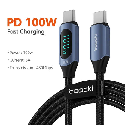 Kábel Toocki typu C na typ C 100W PD rýchlonabíjacia nabíjačka USB C na USB C kábel displeja pre Xiaomi POCO F3 Realme Macbook iPad