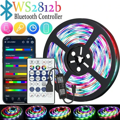 LED pásik RGB 5050 WS2812b Bluetooth ovládanie pomocou aplikácie Chasing Effect Lights Flexibilná páska Dióda Stuha TV Podsvietenie Spálňa Dekorácia
