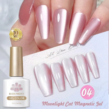 BORN PRETTY 2 ks 10 ml Moonlight Cat Magnetický gélový lak s magnetickou tyčinkou Ružová Strieborná Snowlight Glitter Effect Reflexná voda