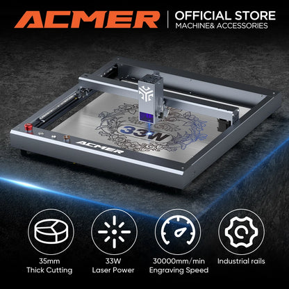 ACMER P2 33W lasery Gravírovanie Air Assist WIFI APP Control CNC Obrábači kovov drevári Gravírovací laserový rezací stroj do dreva