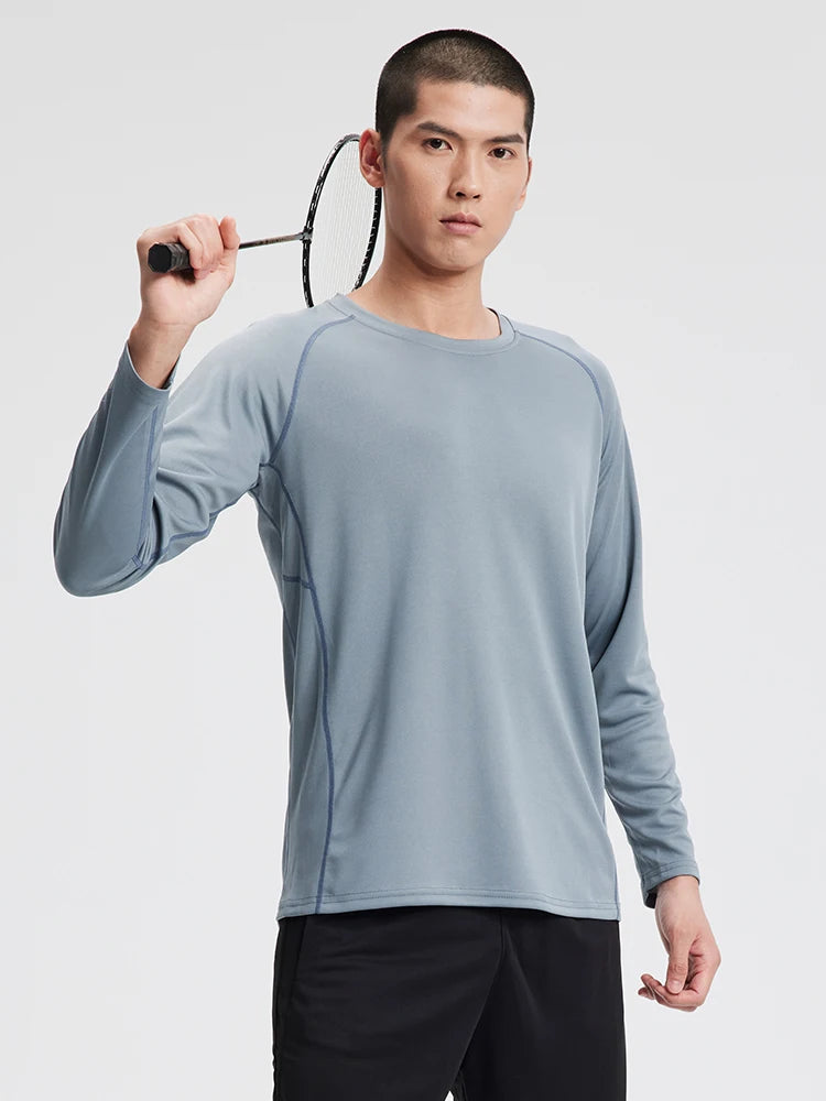 Športové tričko pánske voľné, rýchloschnúce, voľnočasové bežecké tričko s dlhým rukávom, štvorročné fitness top