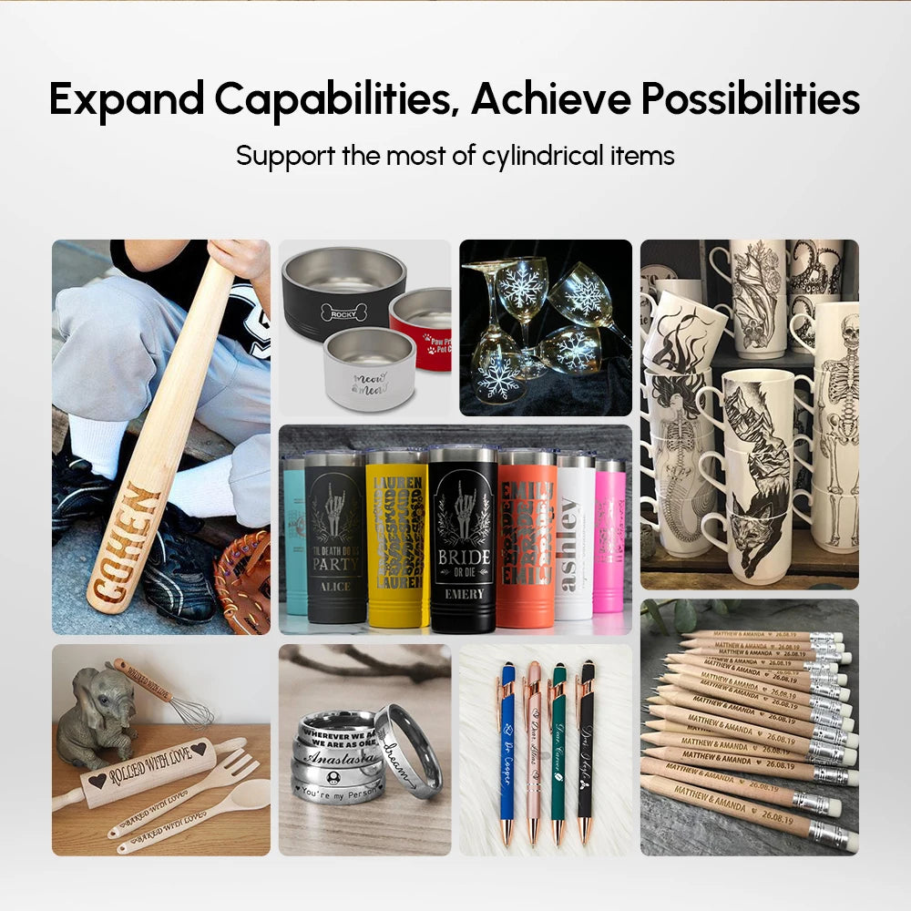 Laserový rotačný valček Algolaser Laserový gravírovací valček s osou Y otočný o 360° pre priemer gravírovania 6-150 mm pre valcové predmety