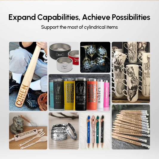 Laserový rotačný valček Algolaser Laserový gravírovací valček s osou Y otočný o 360° pre priemer gravírovania 6-150 mm pre valcové predmety