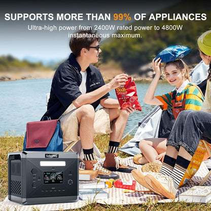SolarPlay Q2501 Portable Power Station, 2400W/2160WH LiFePO4 Battery, 12 Output Ports, Fully Charged in 1.5 Hours, 4 Charging Method